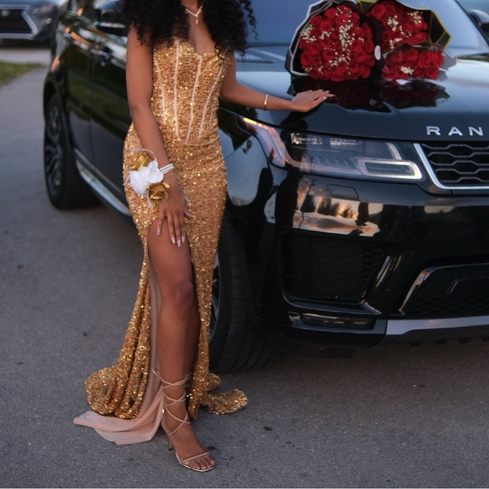 Elegant Gold Sequin Prom Dress